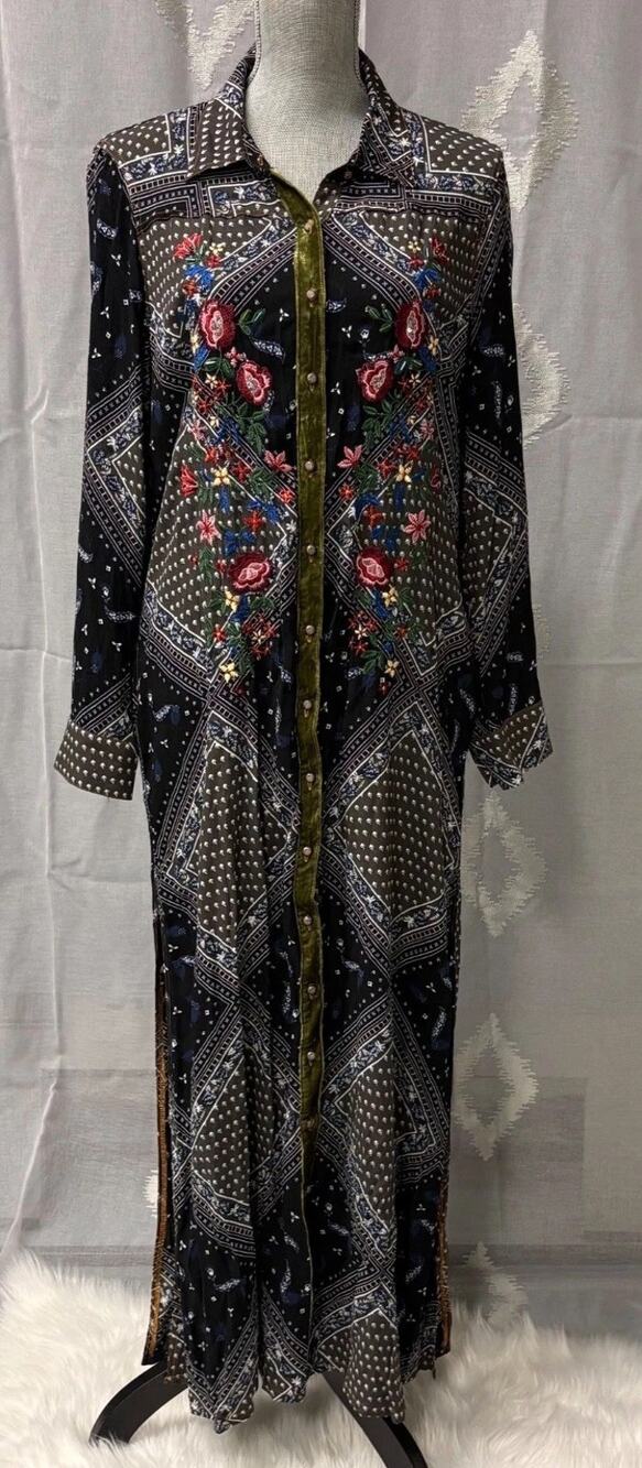 Aratta Silent Journey Garden Party Dress Boho Mixed Media Embroidered Small